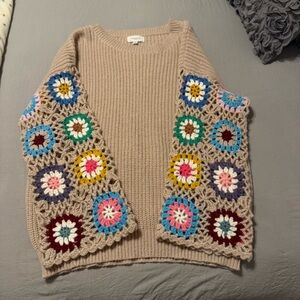 Beige Crochet Floral Cardigan